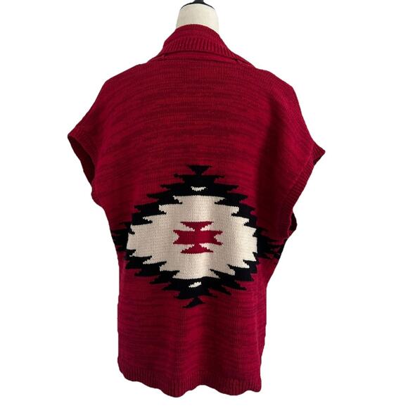 Chaps Cardigan Sweater Womens Lg Red One Button Short Sleeves Southwestern Aztec - Picture 2 of 9